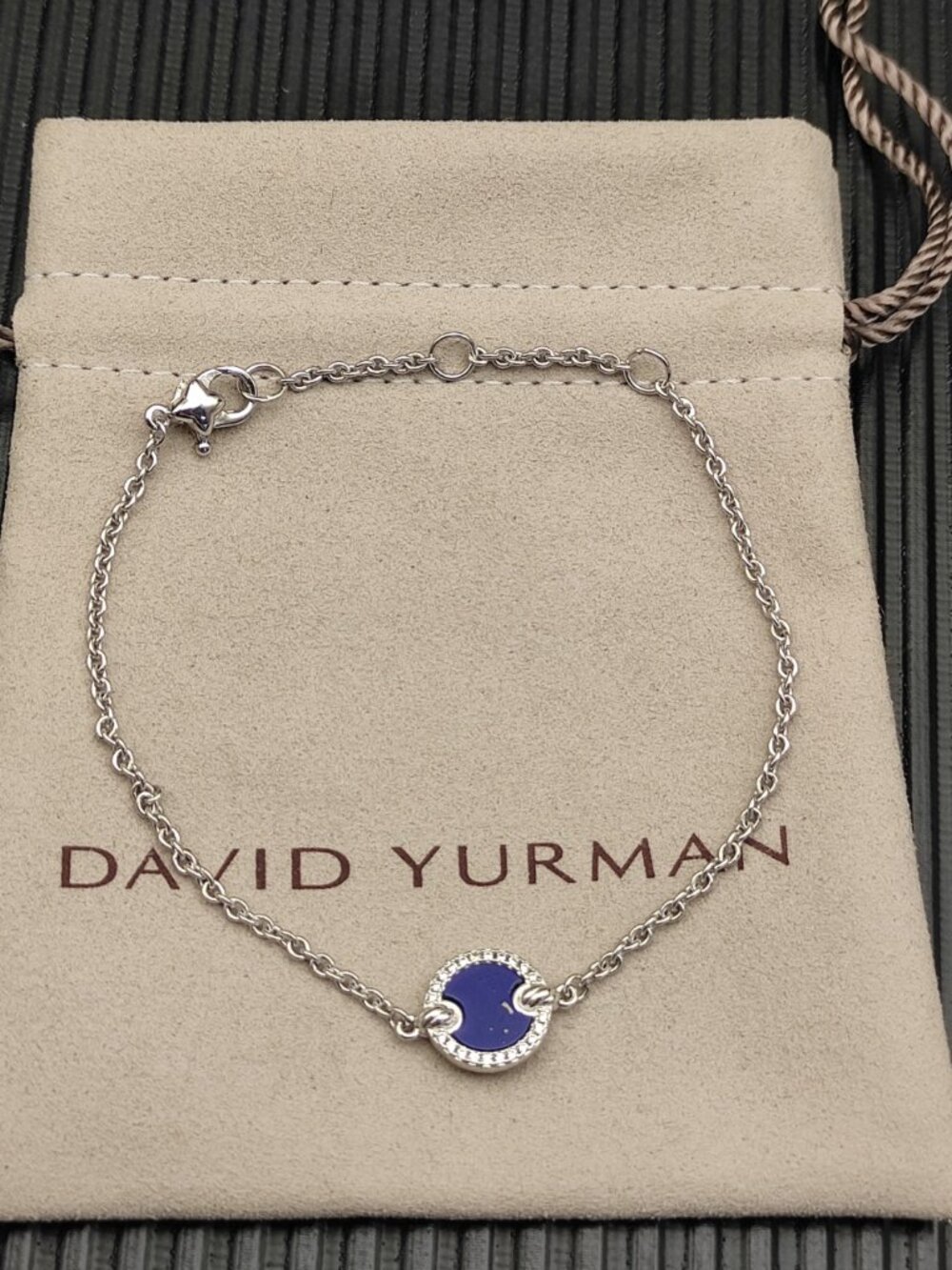 David Yurman Silver Round Lapis Lazuli Bracelet with Diamonds
